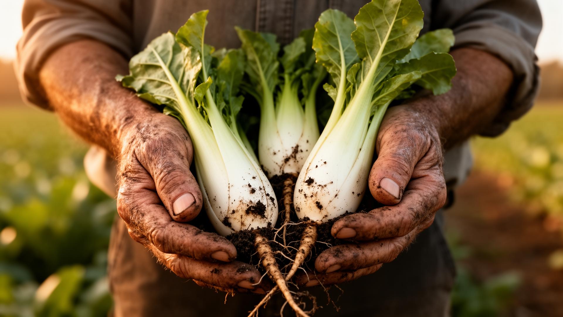 Farmer hands holding fresh chicory